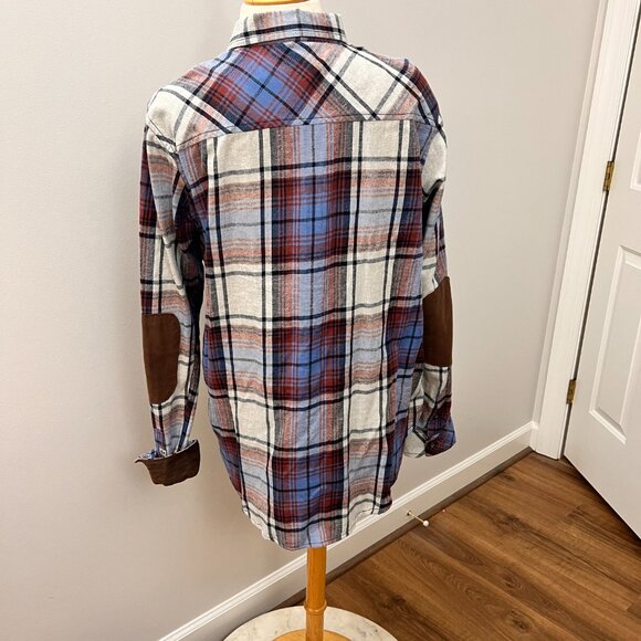 Kavu Flannel Blue Brown Plaid Corduroy Elbow Patch Outdoor Size XL - Picture 9 of 11
